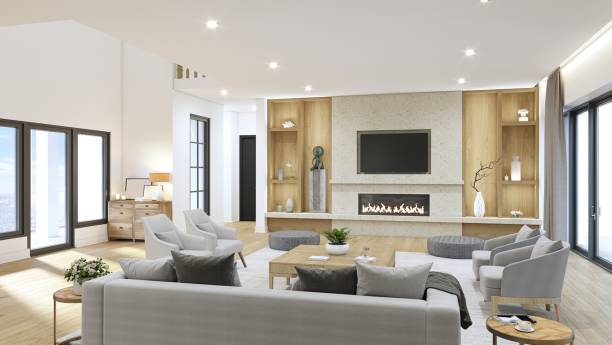istock Modern Spacious Living Room with Minimalistic Decor and Natural Lighting 2201664813