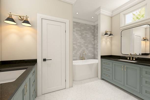 istock Modern Master Bathroom With Elegant Design and Luxurious Fixtures 2201665271