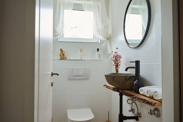 istock Bathroom Interior with Natural Stone Basin and Minimalist Decor 2201666893
