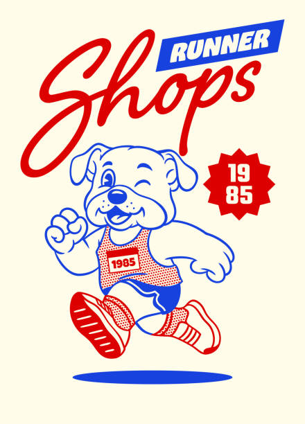 Vintage Design of Bulldog Runner Mascot Character Vector Vintage Design of Bulldog Runner Mascot Character cartoon t shirt design stock illustrations