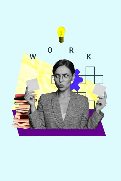 istock Vertical sketch 3d artwork collage of minded businesswoman hold sticker book stack success development light bulb idea finding 2201670011