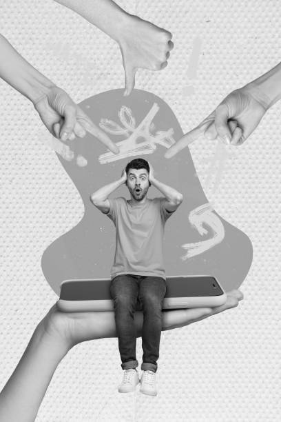istock Collage banner of overwhelmed shocked guy receive dozen sms notification from internet trolls bully sit smartphone gadget 2201670649
