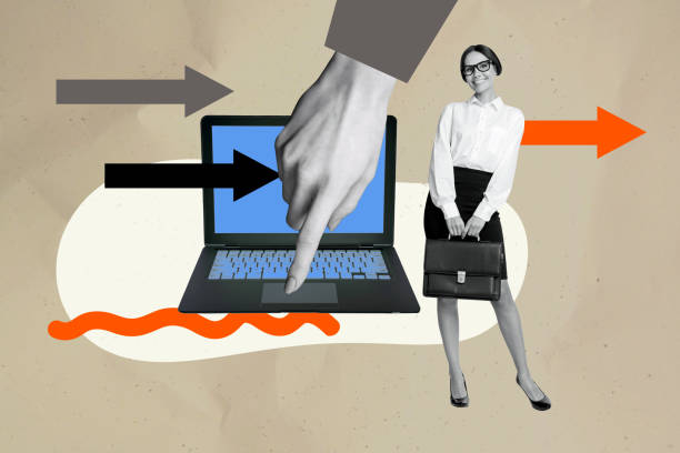 istock 3D collage poster template trend artwork sketch of human resources employment recruitment manager young lady smile finger touch laptop 2201672012