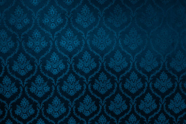 istock Closeup of blue victorian vintage textured textile wall 2201672109