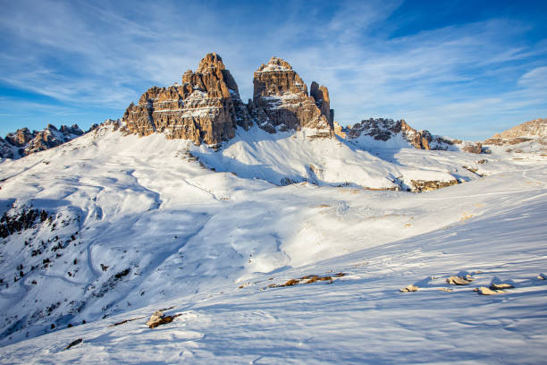 istock Snowy Dolomites Mountain Landscape at Sunrise – Winter Alps Scenery 2201675509