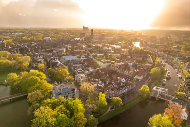istock Zwolle city aerial view during a springtime sunset 2201675554