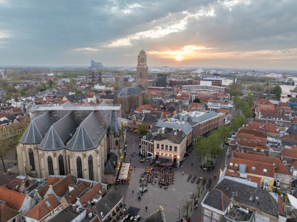 istock Zwolle downtown district aerial view during a springtime sunset 2201675766