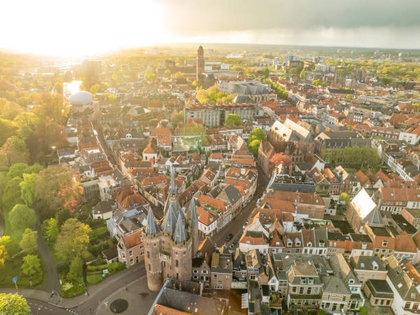 istock Zwolle city aerial view during a springtime sunset 2201675895