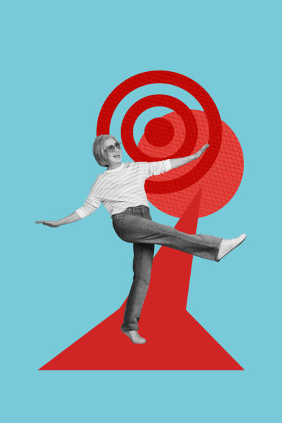 istock Art image vertical photo collage of happy elderly businesswoman stand development path target success opportunity achievement goal 2201676481