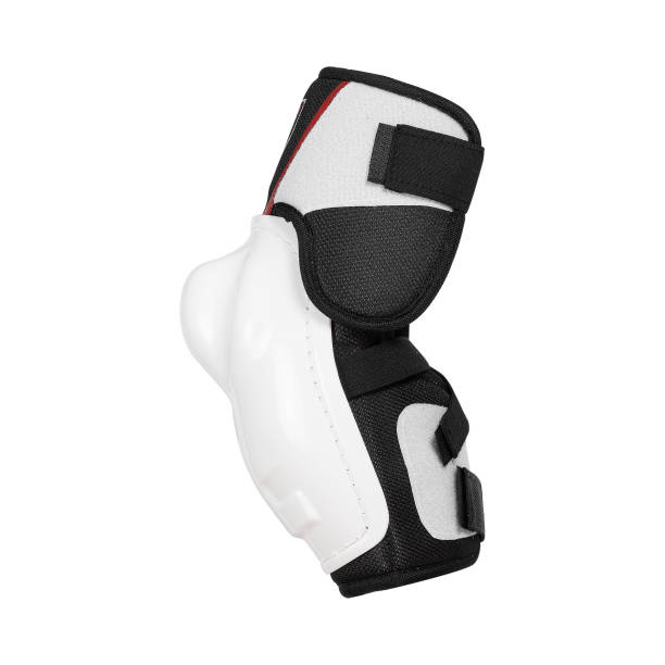 istock Plastic white protection for legs and knees for playing ice hockey on a white background 2201678996