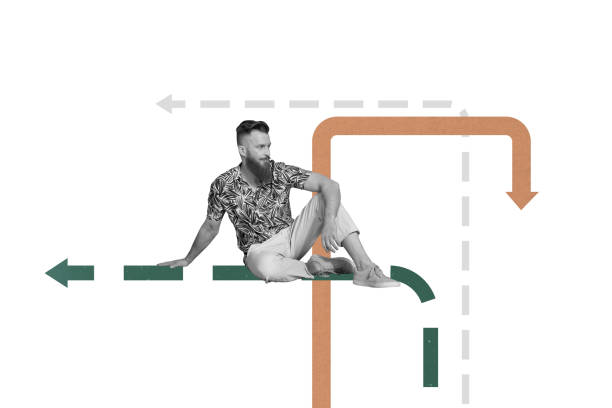 istock Art 3d sketch collage of puzzled businessman sit arrow regress recession problem statistics decline collapse inflation loss 2201679717