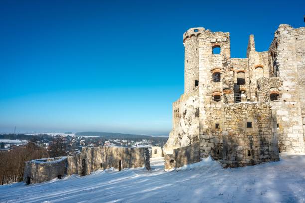 istock Medieval Castle Ruins on Snowy Hilltop 2201679903