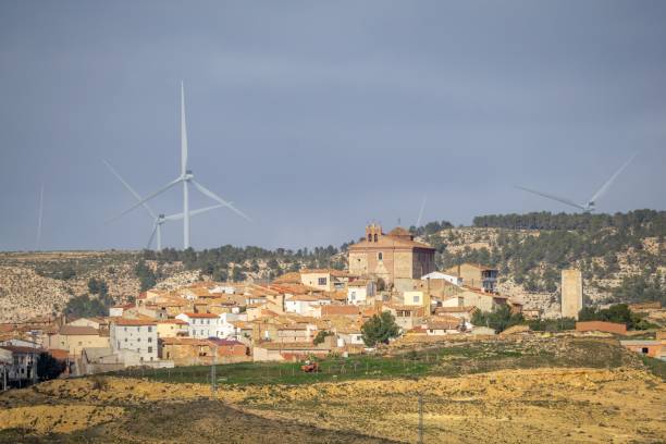 istock Spanish village with wind turbines 2201679993