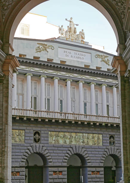 Naples, Italy - June 21, 2014: San Carlo Theatre and Opera House Historic Building Landmark in City Centre View From Arch.
