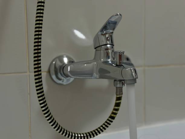 istock Chrome plated water faucet in the bathroom 2201682887