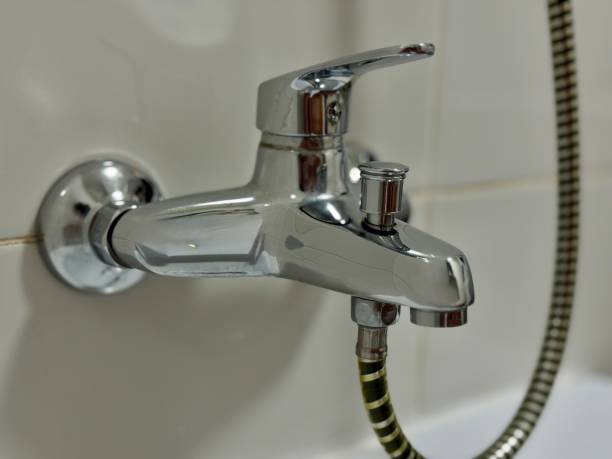 istock Chrome plated water faucet in the bathroom 2201683549
