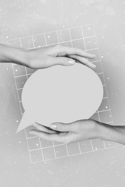 istock Vertical collage picture of two black white gamma arms touch empty space dialogue bubble isolated on painted background 2201683669
