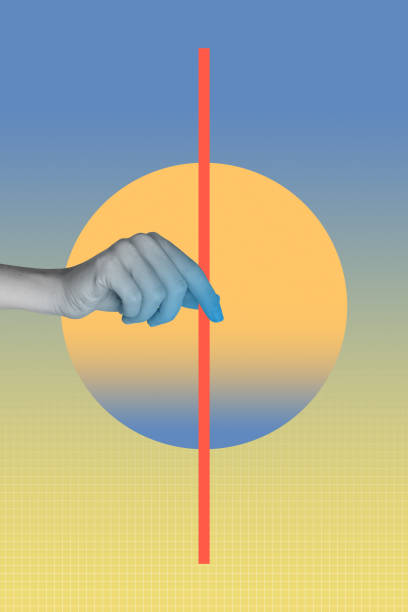 istock Trend artwork composite banner 3D photo collage of hand hold line circle background geometry figure sign body language symbol showing 2201684797