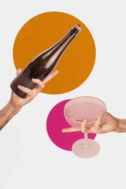 Sketch template design 3D photo collage composite of hand hold bottle champagne cocktail alcohol toast relax holiday celebrate drink Sketch template design 3D photo collage composite of hand hold bottle champagne cocktail alcohol toast relax holiday celebrate drink. drunk visual stock pictures, royalty-free photos & images