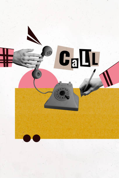 istock Vertical sketch 3d artwork collage poster of hands hold pencil draw note call center worker occupation retro handset telephone 2201686405