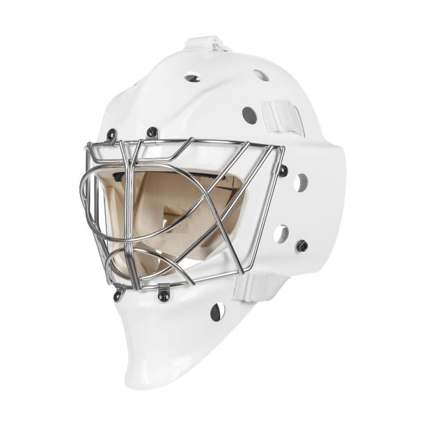 istock A white hockey helmet featuring an attached protective cage on it 2201693842
