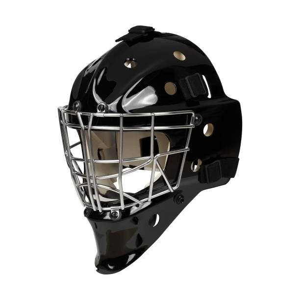 istock A black goalie helmet with a metal cage on a white background 2201696346