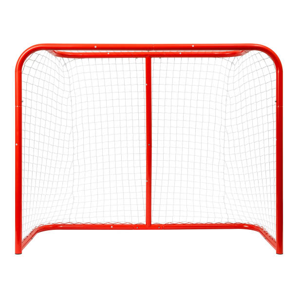 istock A vibrant red hockey goal featuring a white mesh net against a white background 2201697715