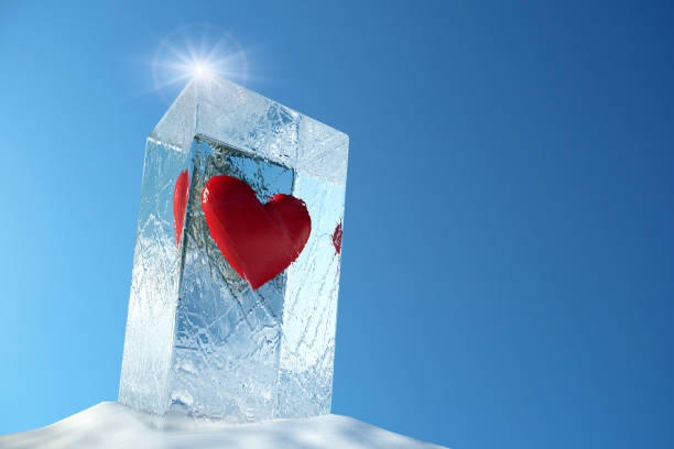 3d rendering of a heart symbol in an ice block