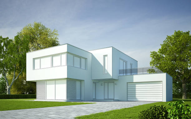 istock 3d drawing of a modern cubic villa 2201698354