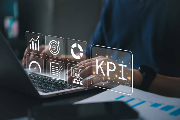 istock KPI dashboard concept showing hands on laptop with analytics icons charts and targets. Perfect for business growth, data data marketing innovation strategy growth, and performance metrics. 2201699515