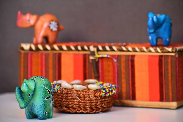 Decorative bedazzled elephant decoration on a white backdrop