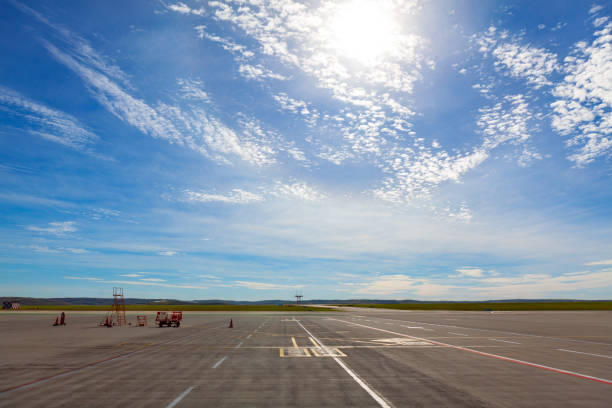 istock Wide view of an empty airport runway 2201700516