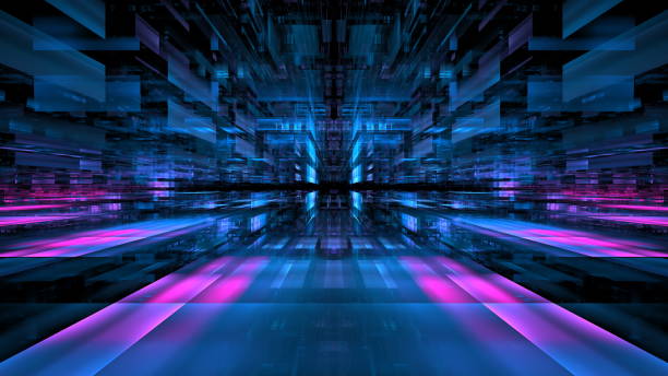 istock Bold hues of blue and pink dominate this digital abstraction, creating a visually captivating experience that evokes a sense of motion and depth in a virtual space. 3d render 2201700670