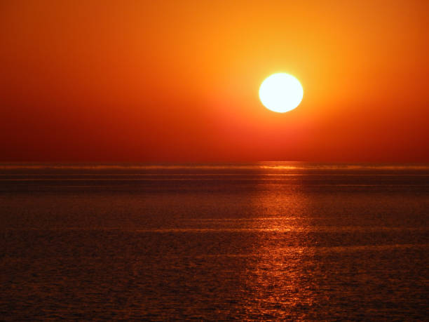 Evening rocky shore of the Caspian Sea. Sunset. 12 October 2024 year.