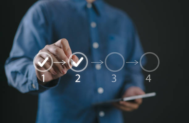 istock Businessman touching to tick correct mark in checklist to remind work task progressive for project develop management and tracking concept. 2201712723