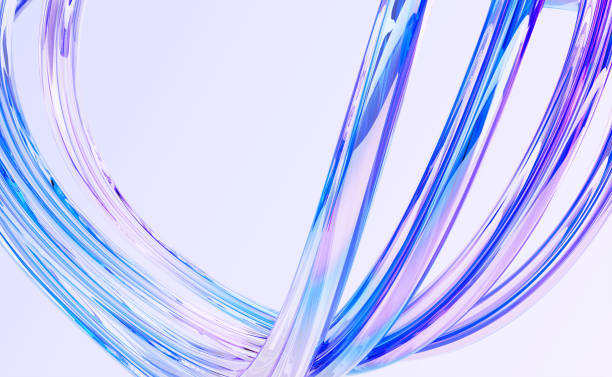 istock Abstract 3d background with liquid glass holographic lines. Fluid shimmering streams, curve wave ribbons with speed motion effect and hologram gradient neon light, render tech banner 2201714616