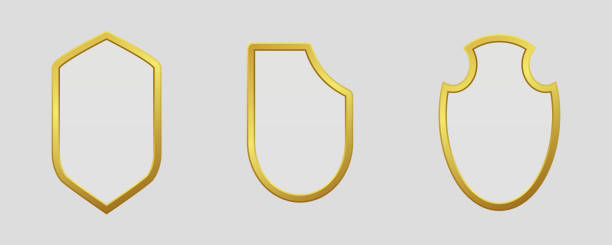 istock Set of realistic luxurious gold shields in unique shapes, ideal for branding, logos, and decorative designs. High quality vector illustration for modern creative projects 2201715599