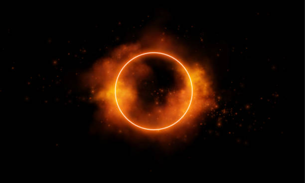 istock Circular portal effect, illuminated by golden-orange hues and star-like particles, conveying mystery and power. 2201715956