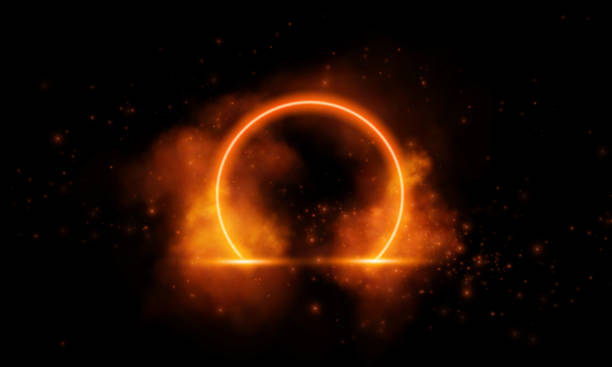 istock Circular portal effect, illuminated by golden-orange hues and star-like particles, conveying mystery and power. 2201716008