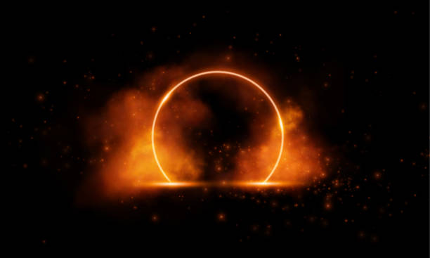 istock Circular portal effect, illuminated by golden-orange hues and star-like particles, conveying mystery and power. 2201716064