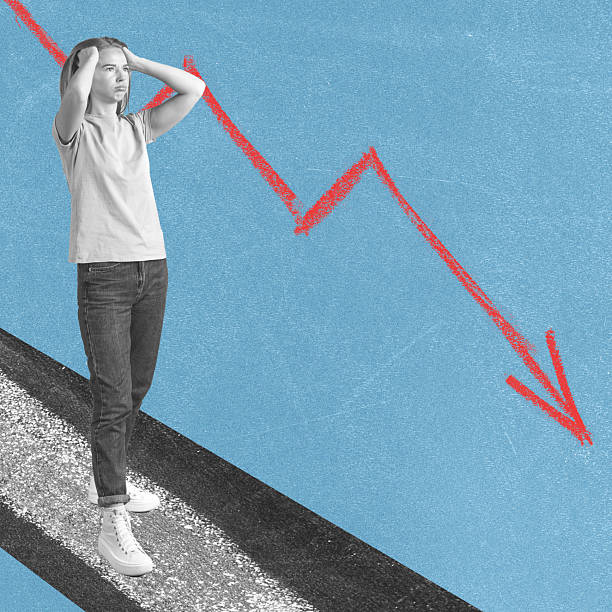 istock Concerned woman and red chalk arrow collage 2201724068