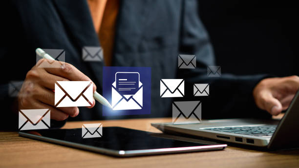 istock New email notification concept for business communication, digital marketing via virtual email and internet technology. email with notification alert on virtual screen. 2201726159