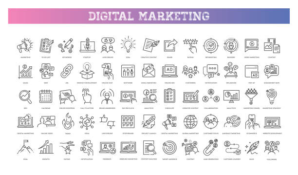 Marketing icon set - Search Engine Optimization. Thin line web icon collection. Digital marketing icons