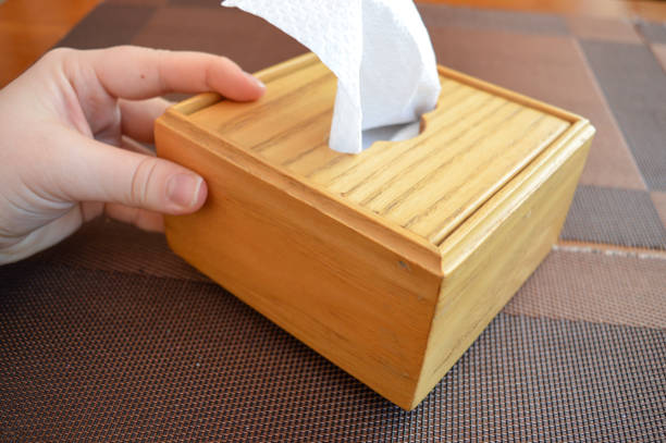 istock hand holding a wooden tissue box with a white tissue protruding from the top home interior design wooden decor hygiene cleanliness eco-friendly products sustainable reusable accessories napkin holder 2201726821