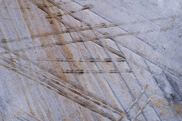 Aerial view of tire tracks on the ground