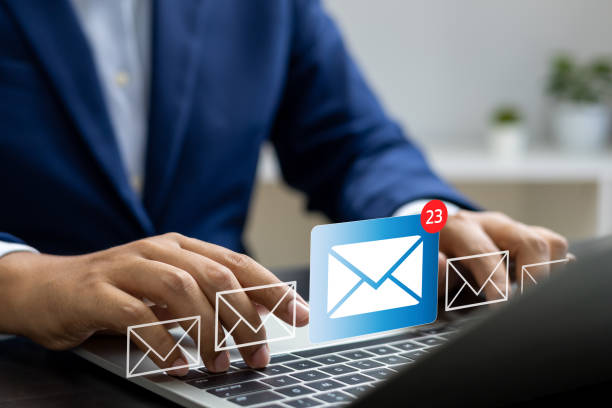 istock Business email communication in the digital age new messages and alerts. Inbox with email Marketing Strategy and Notifications. internet technology. businessman using smartphone with email. 2201732065