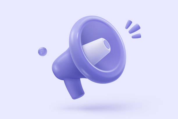 istock 3d megaphone speaker or loudspeaker bullhorn for announce promotion in background, megaphone loud hailer with microphone, speakerphone. 3d icon vector render illustration for alert and announcement 2201733848
