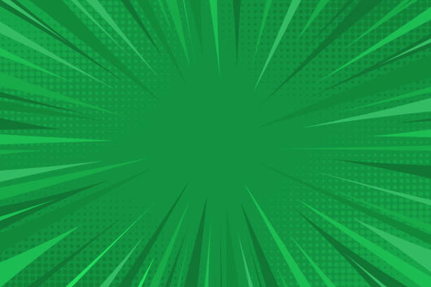 stockillustraties, clipart, cartoons en iconen met green superhero comic background. manga pop art halftone style background. speed lines anime design - leeggelopen