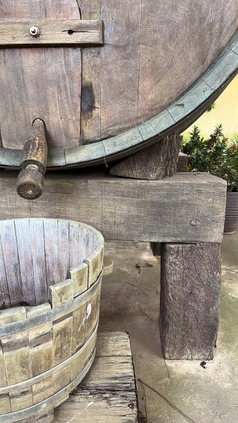 istock Old wooden barrel with bucket 2201737634