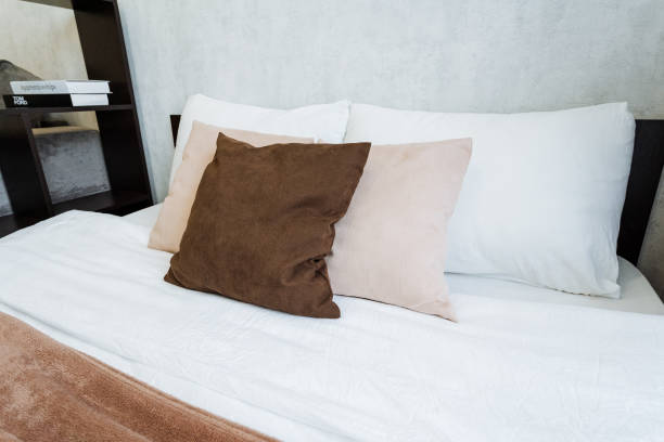 istock Experience the Cozy and Elegant Bed Setup featuring Decorative Pillows that enhance the aesthetic appeal of a Modern Bedroom design 2201737894